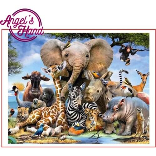5D DIY spuare Diamond Painting Elephant Needlework Embroidery Animals Family Look Kits picture of rhinestones DMC cross stitch