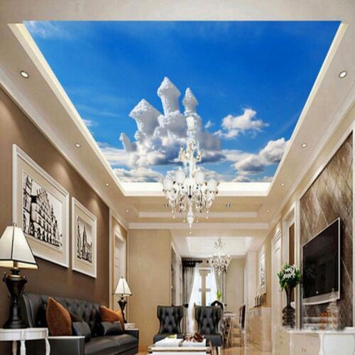 Custom mural Blue and white mushroom cloud zenith ceiling decorative painting mural living room wallpaper
