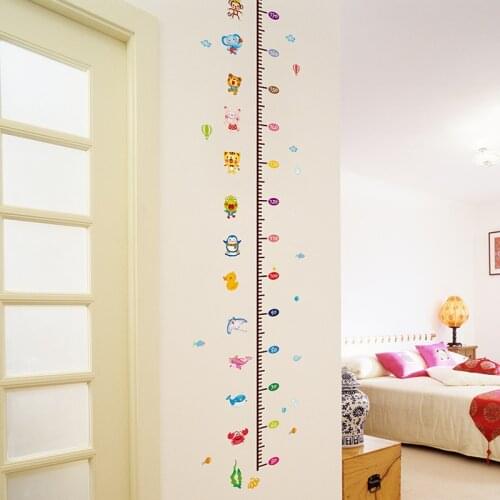 Height Measure Wall Stickers DIY Animal Wall Decals for Kids Rooms Kindergarten Baby Bedroom Decoration Accessories