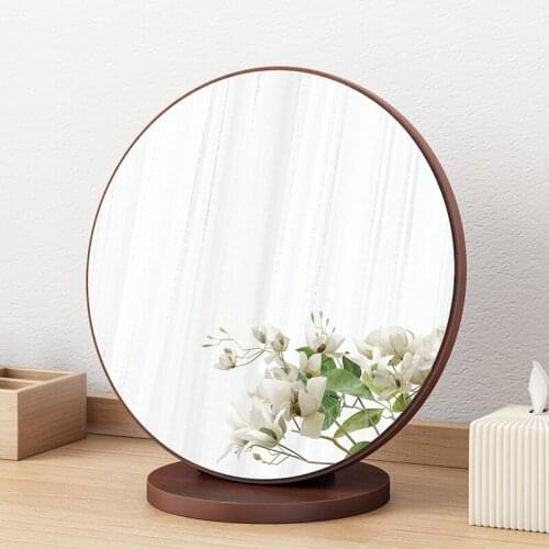 Nordic Household Makeup Mirror Desktop Desktop Folding Portable Dormitory Princess Mirror Large Wooden Retro Vanity Mirror