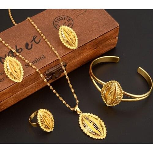 New Ethiopian Necklace/Earrings Wedding Jewelry Set For Women 24 k Solid Gold Finish Copper African/Ethiopian /Dubai Party Gifts