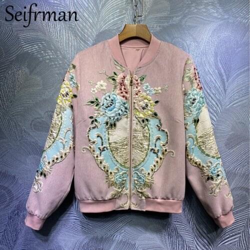 Seifrmann Summer Women Fashion Designer Short Coat Lantern Sleeve Crystal Beading Embroidery Loose Ladies Jacket Overcoat 2021