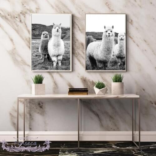 Black White Alpaca Poster Wall Art Print Animal Canvas Painting for Nursery Kids Room Llama Picture Nordic Modern Home Decor