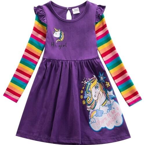 Girls Dresses long sleeve unicorn baby clothes autumn and winter new print rainbow stripe sleeve kids dress vestidos