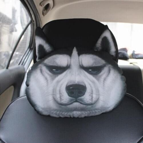 3D Simulation Cat Dog Animal Pattern Stuffed Toy Car Headrest Pillow Cushion Durable Neck Pillow Cotton Car Interior Accessories