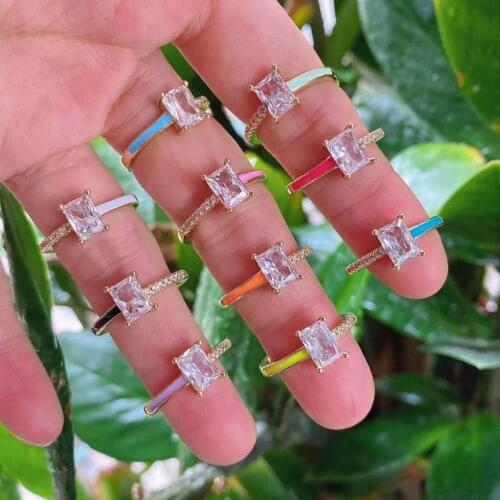 8Pcs Fashion Gold Plated Colorful Cz Finger Jewelry Neon Enamel Crystal CZ Vintage Band Ring For Women
