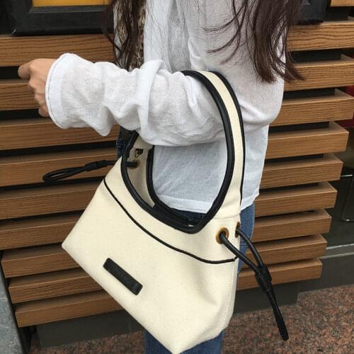 Simple Canvas Underarm Bags for Women Fashion Design Ladies Hobos Tote Shoulder Bags Female Girls White Patchwork Purse Handbags