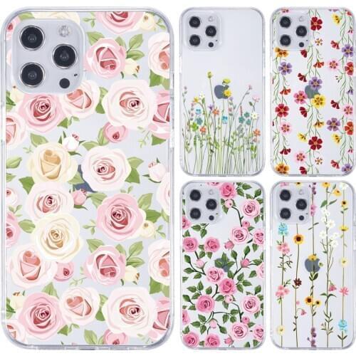 Clear Case Cute Girl Wildflower Floral Pattern Silicone TPU Phone Case For iPhone 12 Mini Pro 11 X XR Max 7 8 Plus Woman Case