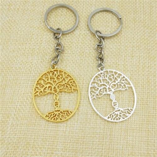 Dropship Fashion Tree Of Life With DNA Key Chain Women Bag Molecule Key Ring Geometric Pendant Jewelery Gifts Gold Color