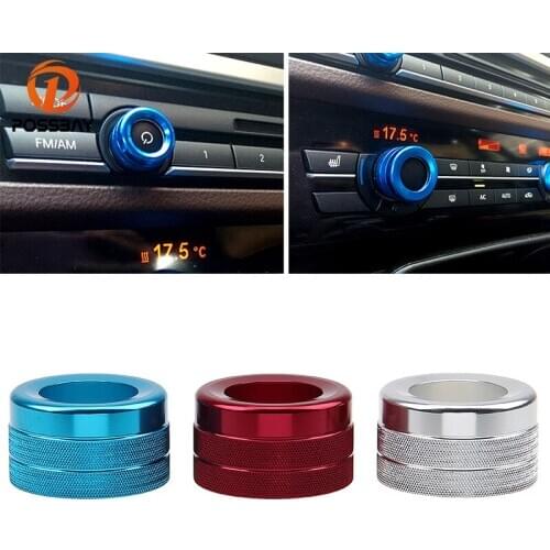 POSSBAY Car Air Conditioning Knobs Radio Buttons Cover Decorative Circle Trim Aluminum Rings for BMW 5/6 Series 5GT AC Knob