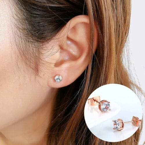 ZHOUYANG Stud Earrings For Women Simple Classic 5mm Cubic Zirconia RoseGold Color / Silver Color Fashion Jewelry Gift E859 E860