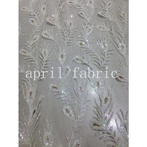 5yards HLL084 peacock hand print glitter african india mesh fabric for wedding/evening dress fast shipping by dhl