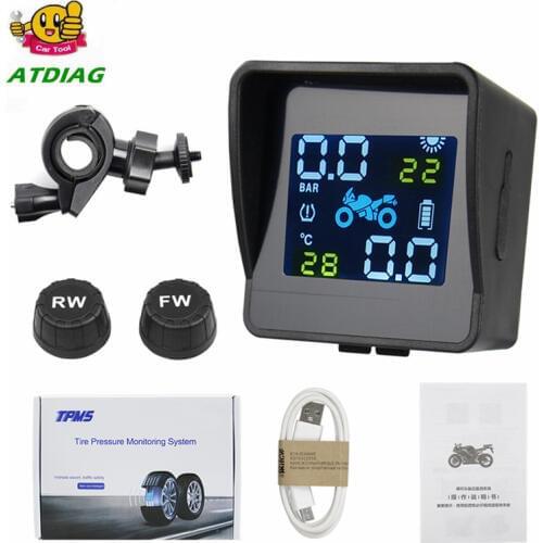 Solar USB Charging Motorcycle TPMS Motor Tire Pressure Tyre Temperature Monitoring Alarm System with 2 External Sensors