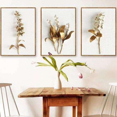 Modern Canvas Painting Golden Lilac Hyacinth Orchid Tulip Plants Flower Poster Prints Wall Art Decor Pictures for Living Room