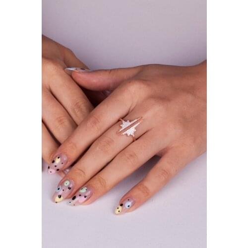 SRO Fashion Pole Star Model Zircon Stone Rose Plated Sterling Silver Ring Modern Design Italian Premium Jewelry For Women Hand
