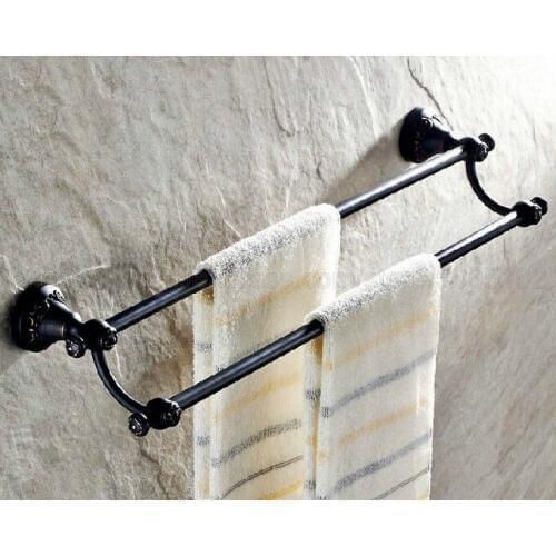 Towel Bars Oil Rubbed Bronze Double Rails Wall Shelves Towel Holder Bath Shelf Hanger Bathroom Accessories Towel Rack zba447