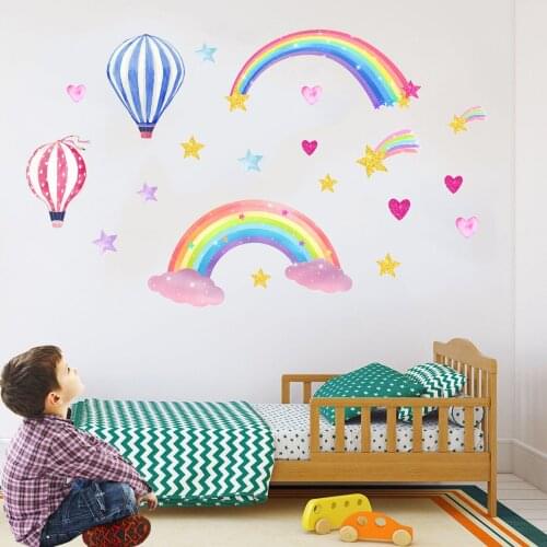 Hot air balloon rainbow wall sticker living room bedroom childrens room decorative painting