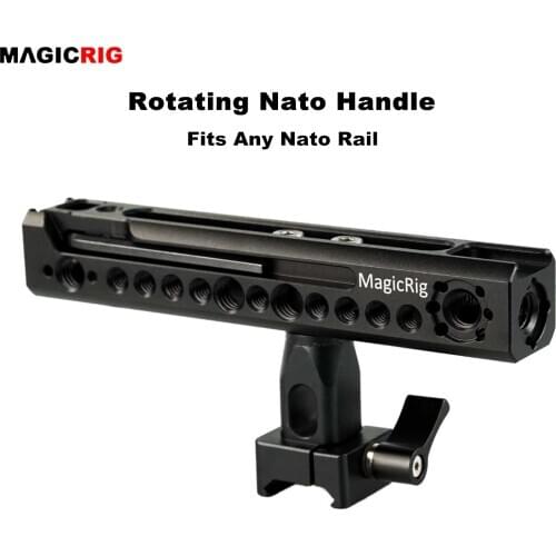 MAGICRIG Rotating NATO Handle Top Handle Grip with Cold Shoe Mount and Locating Point for Arri for DSLR Camera, Camera Cage