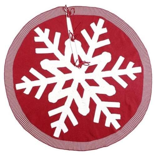 Christmas Tree Skirt 48inch Large Snowflake Pattern Rib Knit Xmas Tree Mat for Home Decoration