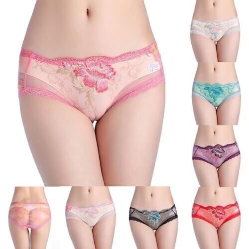 Women Lace Panties Embroidery Rose Flowers Lady Pantys Breathable Underpants Sexy Intimates Underwear Elegant Briefs Lingerie