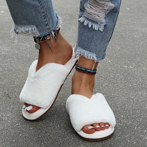 Womens Winter Plush Love With Cotton Slippers Indoor Warm Plush Slippers Female Slip On Flats Slides Warm Shoes