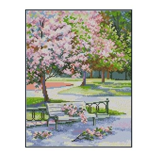 Gold Collection Lovely Counted Cross Stitch Kit Spring in the Park Garden Chair Bench Sakura Blossom rto m486