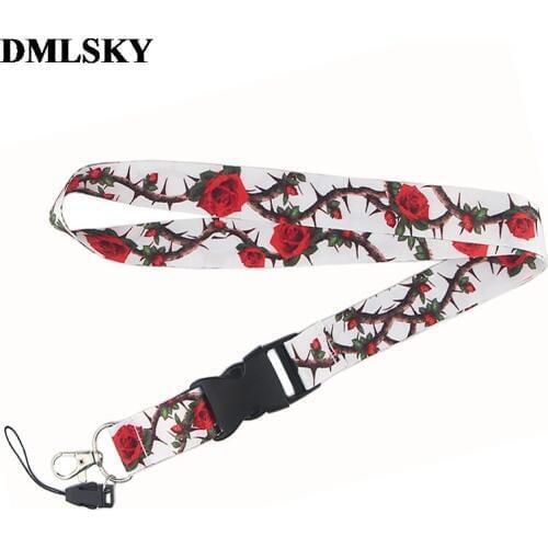 24pcs/lot Women fashion Rose Lanyard Keychain Lanyards for keys Badge ID Mobile Phone Rope Neck Straps Accessories Gifts M3830