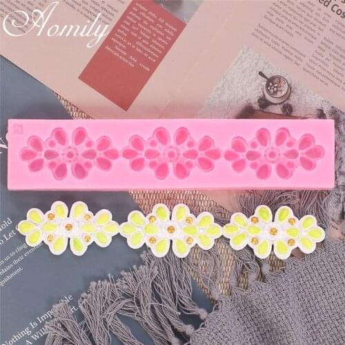 Aomily Flower Long Silicone Mold Cake Molds Fondant Molds Sugar Craft Chocolate Moulds Tools Cake Border Decorating Tools