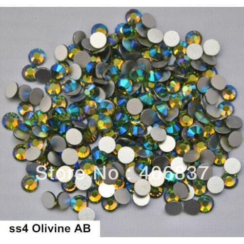 Free Shipping! 1440pcs/Lot, ss4 (1.5-1.7mm) Olivine AB Flat Back Nail Art Glue On Non Hotfix Rhinestones