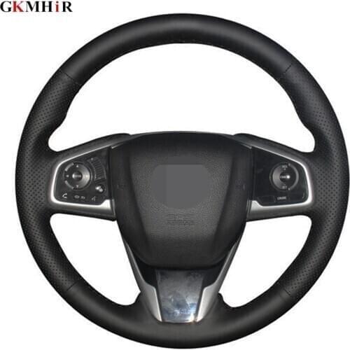 DIY Black Artifici Leather Car Steering Wheel Cover For Honda Civic Civic 10 2016-2019 CRV CR-V 2017-2019 Clarity 2016-2018