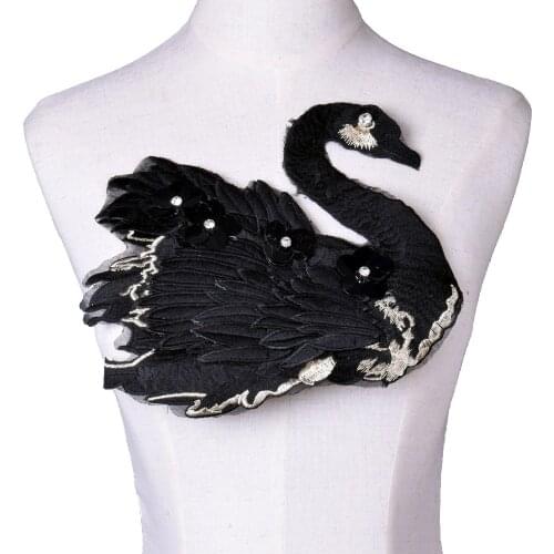 Large Embroidery Swan Patches Beaded Sequin Motifs Applique for Sweater Badge DIY Sewing Supplies NL068