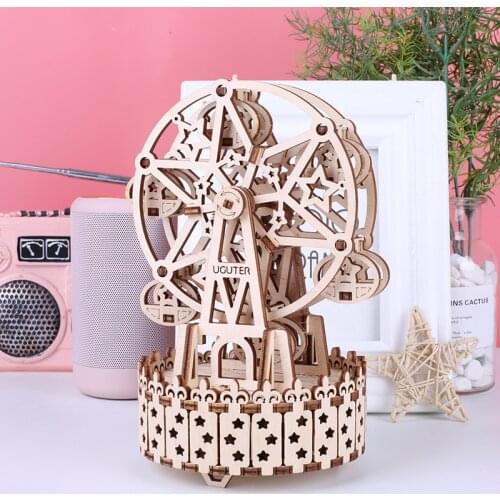 Wooden 3D Puzzle Model Ferris Wheel Music Box DIY Mechanical Drive Model Kit Wooden Constructor Figure Adults Toy Children Gift