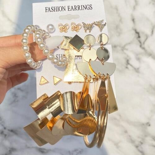 DIEZI Fashion Pearl Drop Earrings Set For Women Geometirc Gold Metal Circle Hoop Earrings Brincos 2021 New Trend Jewelry Gift