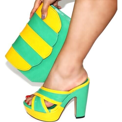 Doershow Italian Shoes With Matching Bags Set Italy African Womens Party Shoes and Bag Sets yellow Color Women shoes!!HGF1-11