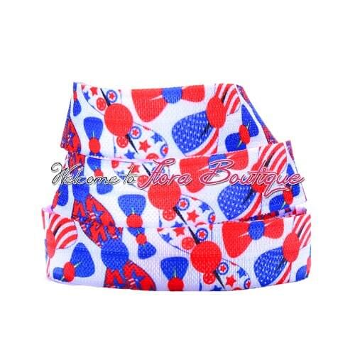 FLRA FOE 15mm fold over elastic heat transfer printing, 4th of July foe elastic100yards for girl hair ties