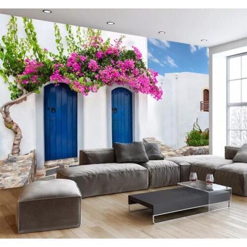 Mediterranean Style Photo Wallpaper 3D Greece Building Wall Painting Restaurant Cafe Bedroom Backdrop Wall Mural Papel De Parede