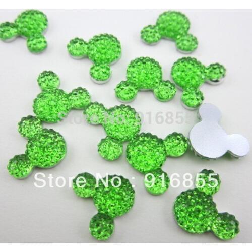 Hot selling 30pcs 16*12mm fruit green mickey head shape flatback resin rhinestone DIY Free shipping