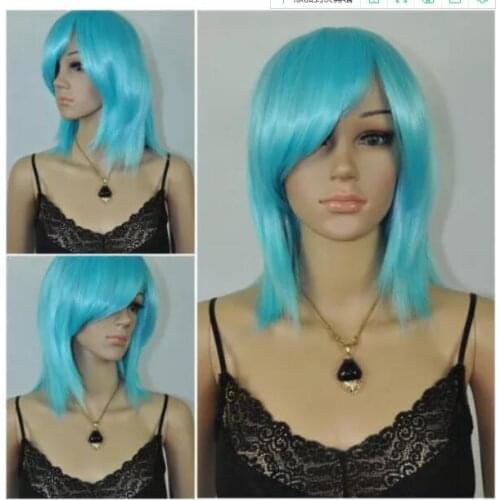Hot heat resistant free shipping>>>>>>Hot sale!Medium long ladys Sexy full wigs party wigs light blue wigs Vogue wig