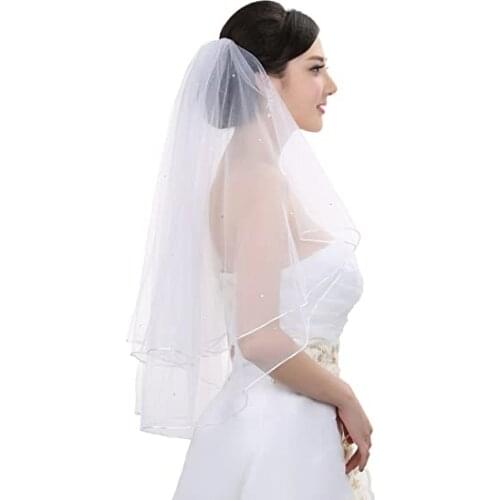 Classic Design Formal 2T 2 Tier Rattail Scattered Rhinestone Crystal Bridal Wedding Veil