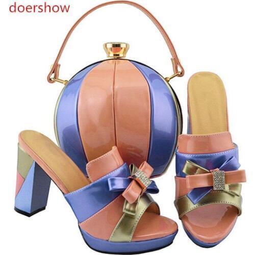 Doershow Italian Matching Shoes and Bag Set African Wedding Shoe and Bag set Italy Shoe and Handbag Summer Set for party!BF1-22