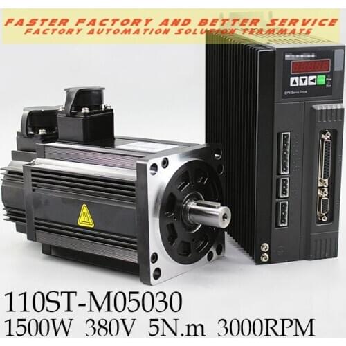 Servo Motor Kits AC Servo Motor + Servo Driver with 3 meter cable 110ST-M05030 1500W 380V 5N.m 3000RPM