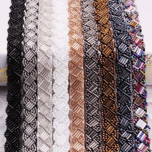 10yd Black White Silver Pearl Beading Lace Trims Bridal Beaded Lace Appliques Belt For Wedding Dress Sewing Clothing Accessories