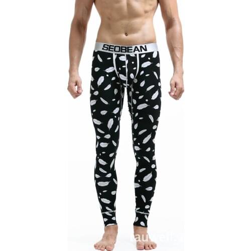 Thermal leggings men mens tight underwear men long underwear Fashion feather Tight low waist thermal underwear Mens leggings
