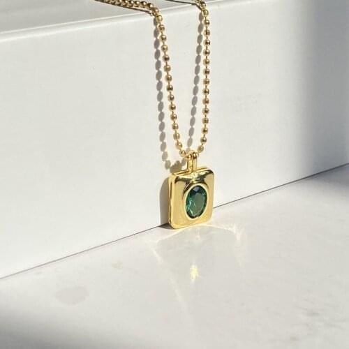 Green rhinestone mini necklace adjustable retro emerald square temperament new in summer NECKLACE