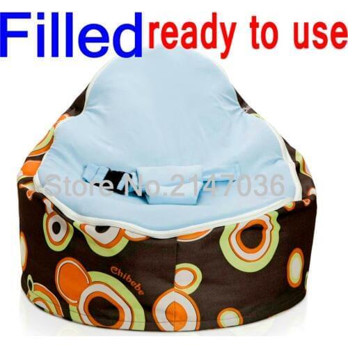 Fillled baby bean bag, ready to use bean bag chair, kids living room sofa chair - blue top, with fillings baby seat