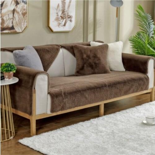 Plush Fabric Non-slip Sofa Cover Sofa Towel Solid Color Couch Cover Thicken Warm Seat Cover for Living Room Corner Sofa Towel