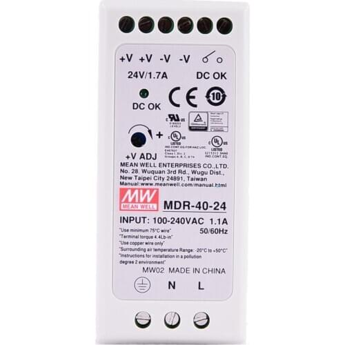 Original Mean Well MDR-40-24 DC 24V 1.7A 40.8W meanwell Single Output Industrial DIN Rail Power Supply
