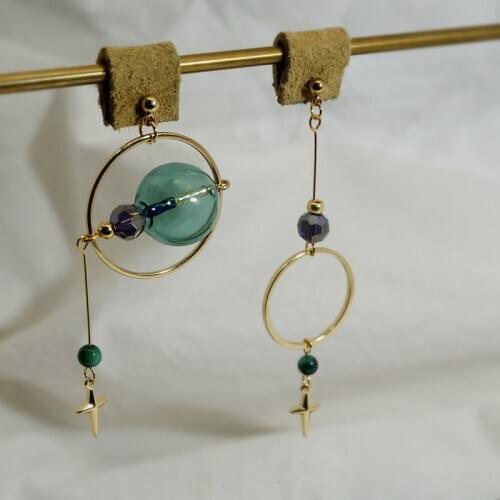 Original Hand Blown Glass Ball Korean Earrings For Women Asymmetric Dangle Earrings Unique Drop Earrings Jewelry Femme