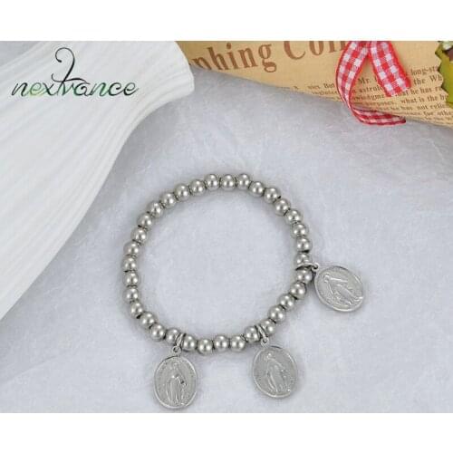 Nextvance Attractive Bracelet Stainless Steel Round beads God three tag Bracelets on hand Chains Unisex Wrist Jewelry Gift