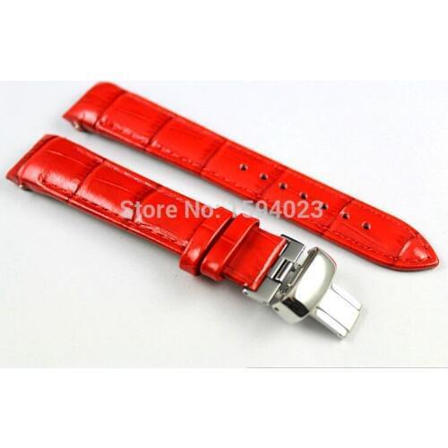 18mm (Buckle16mm) T035210 T035207 High Quality Silver Butterfly Buckle + Red Genuine Leather Watch Bands Strap For T035 Woman